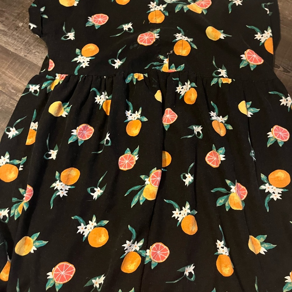 Black Dress with Orange Fruit Print